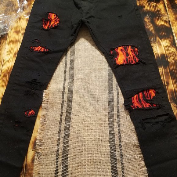 Le wuz Studios mens sz 36/32 flame skater jeans - Picture 1 of 3